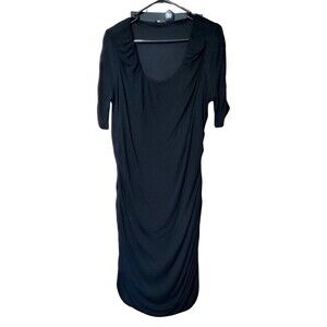 Limited Black Ruched Bodycon Dress XL Stretch Fitted Y2K Vintage Sexy Clubwear